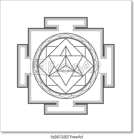 561x581 Free Art Print Of Monocrome Outline Merkaba Yantra Illustration