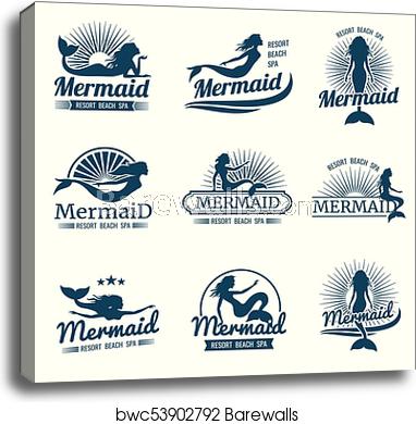 Mermaid Silhouette Stylized Vector Logos Collection, Canvas Print 382x390 Mermaid Silhouette Stylized Vector Logos Collection, Canvas Print
