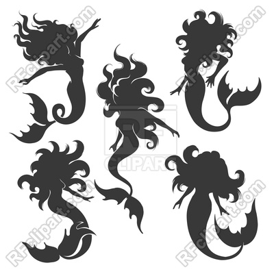 Mermaid Silhouette Set Isolated On White Vector Image 400x400 Mermaid Silhouette Set Isolated On White Vector Image