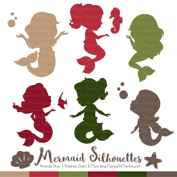 Sweet Mermaid Silhouettes Vector Clipart In Christmas 350x350 Sweet Mermaid Silhouettes Vector Clipart In Christmas