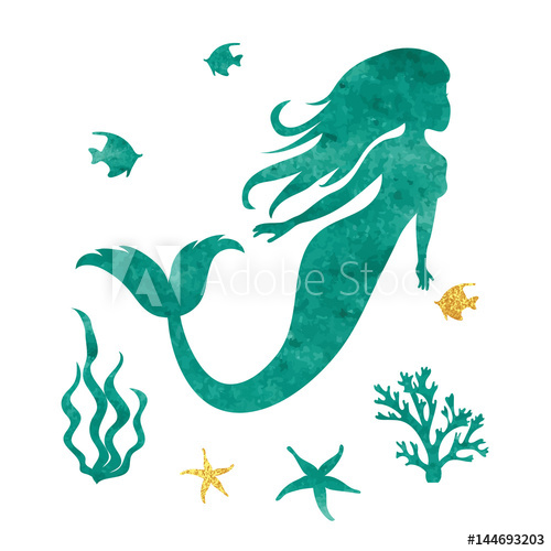 Watercolor Mermaid Silhouette Vector Marine Illustration 500x500 Watercolor Mermaid Silhouette Vector Marine Illustration