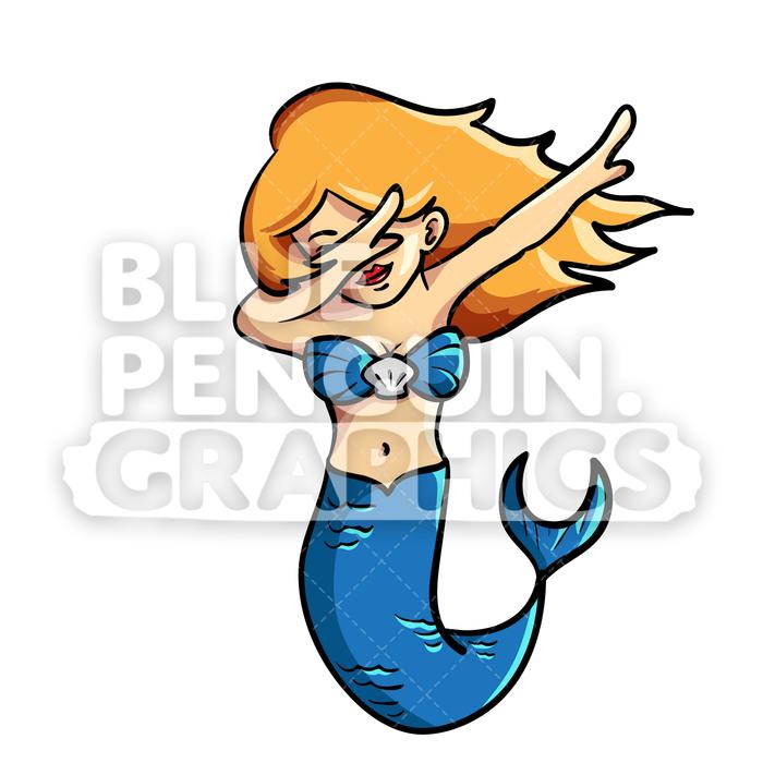 700x700 Dabbing Mermaid Vector Cartoon Clipart Illustration Blue Penguin