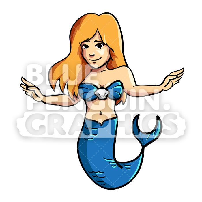 700x700 Mermaid Vector Cartoon Clipart Illustration Blue Penguin Graphics