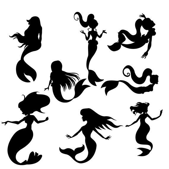 570x570 Mermaid Clipart Silhouette Mermaid Vector Digital Etsy
