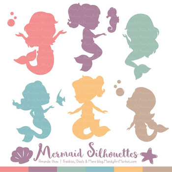 350x350 Sweet Mermaid Silhouettes Vector Clipart In Vintage Girl