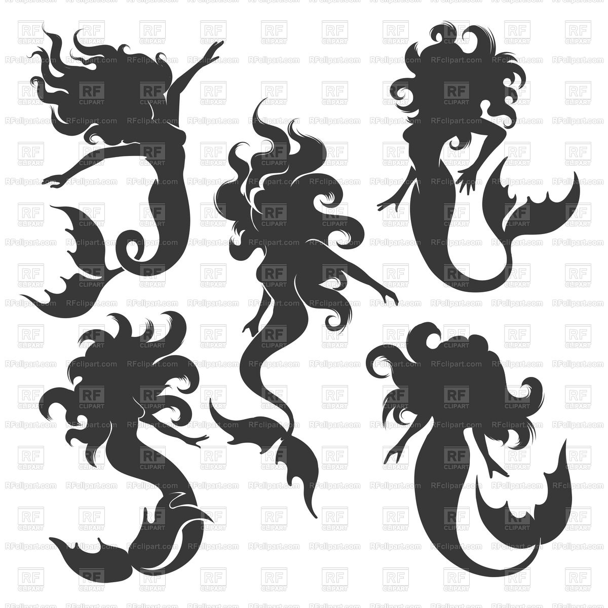 Mermaid Silhouette Set Isolated On White Vector Image 1200x1200 Mermaid Silhouette Set Isolated On White Vector Image