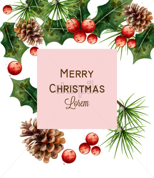 520x600 Merry Christmas Watercolor Card Vector Red Christmas Decoration