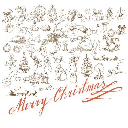 500x500 Hand Drawn Retro Merry Christmas Accessories Vector Art Free