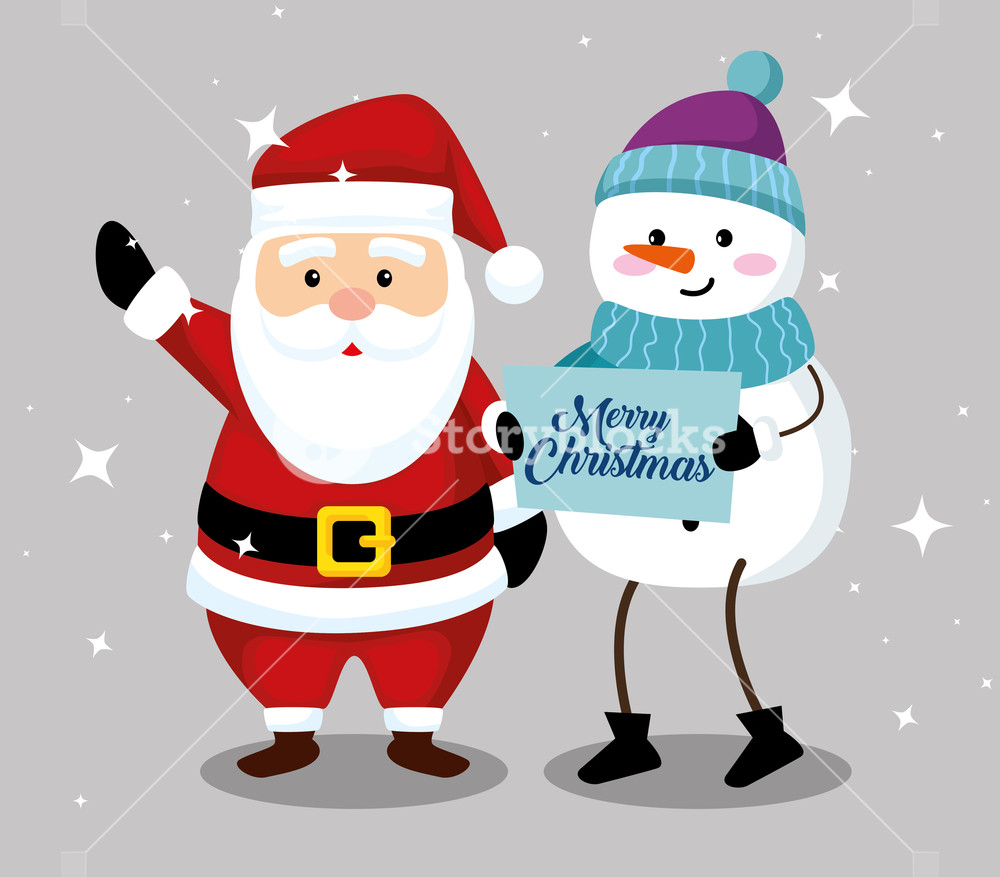 1000x877 Santa Claus With Snowman To Merry Christmas Vector Illustration