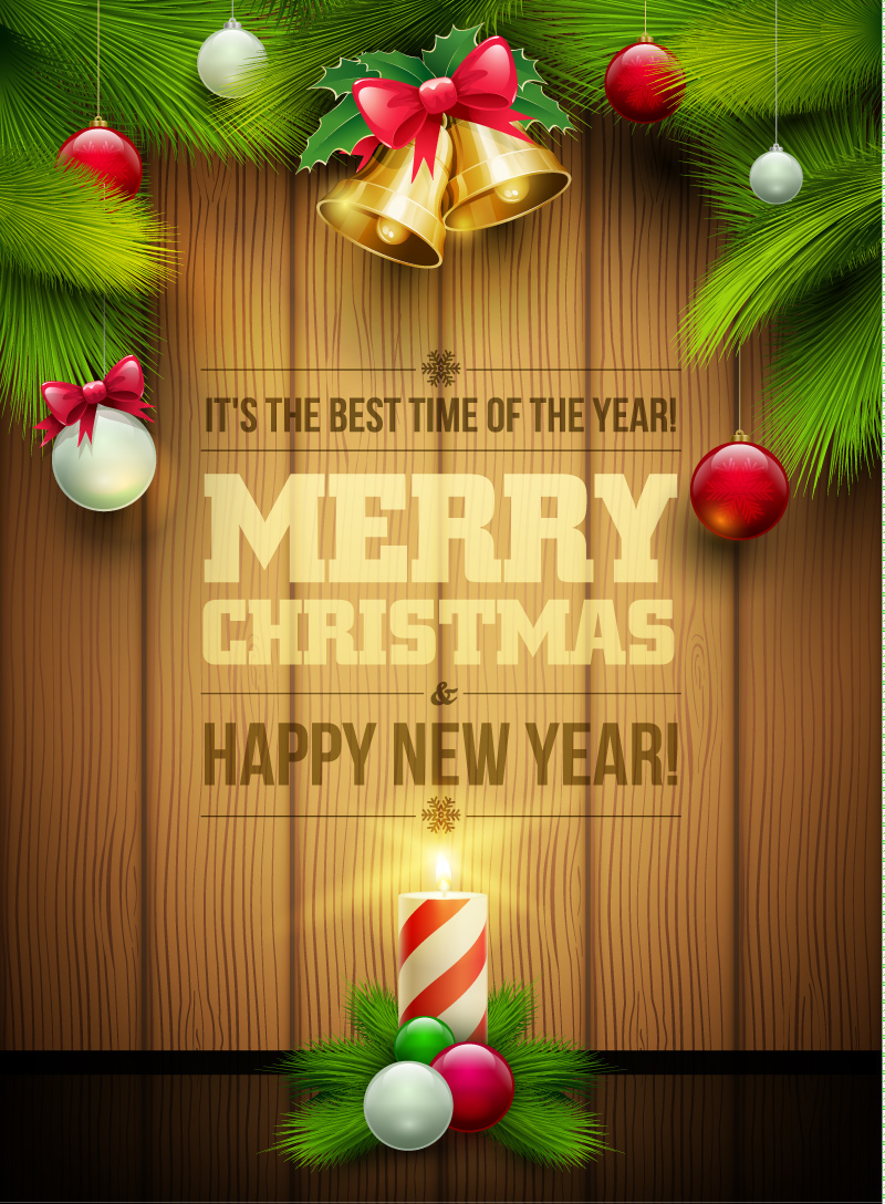800x1088 Merry Christmas Bell Pine Wooden Vector Free Vector Graphic Download