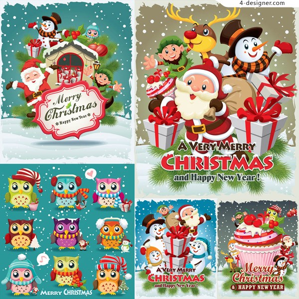 600x600 Designer Santa With Cute Cartoon Owl Vector Material Free Download