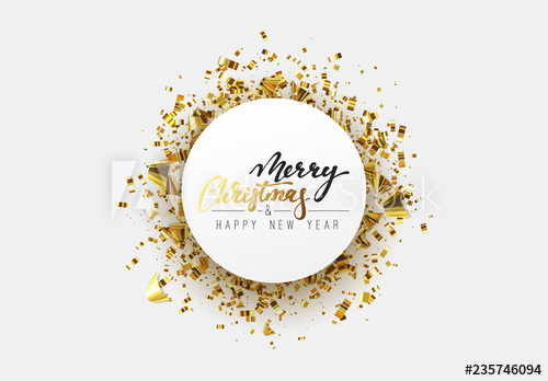 500x348 Merry Christmas Background With Golden Confetti, Calligraphic