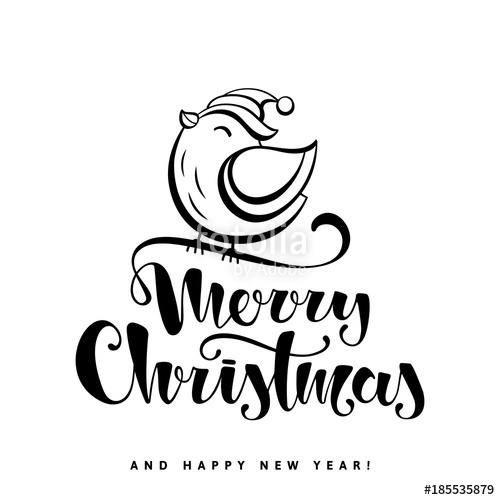 500x500 Merry Christmas Vector Text Handwritten Lettering And Bird