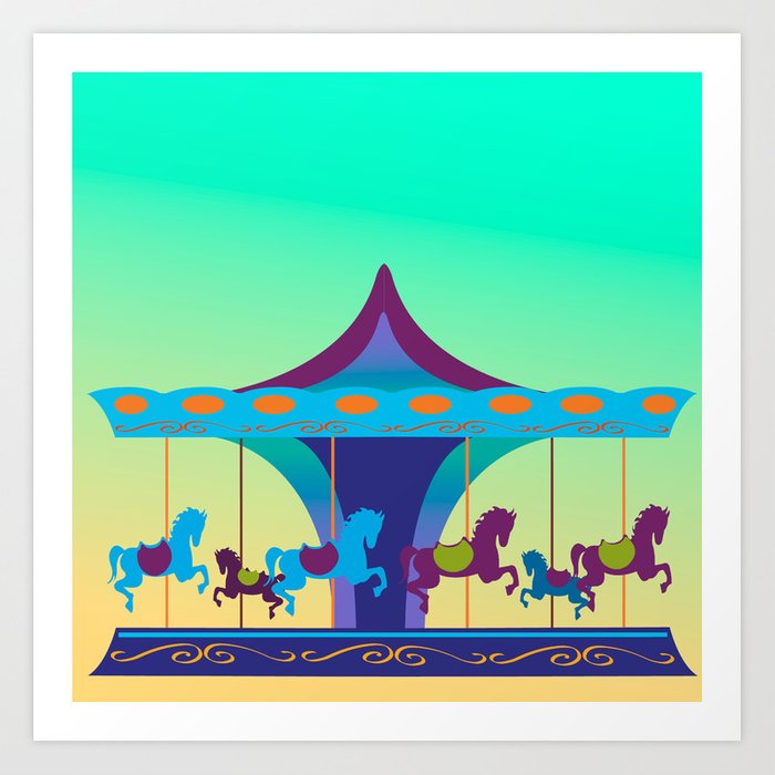 700x700 Merry Go Round, Amusement Park Vector Art Print