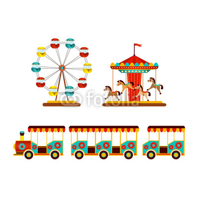 400x400 Vector Flat Amusement Park Objects Icon Set Merry Go Round