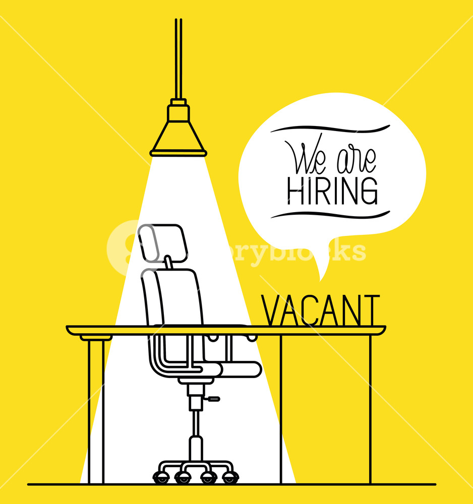 938x1000 Office Workplace With We Are Hiring Message Vector Illustration