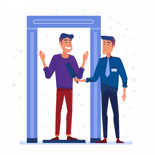 626x626 Airport Security Guard On Metal Detector Check Vector Premium