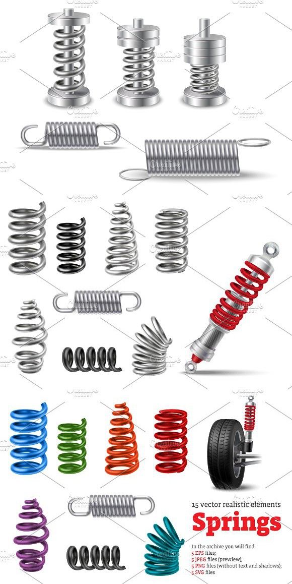580x1158 Realistic Metal Springs Set Steel Graphic Design Metal Spring