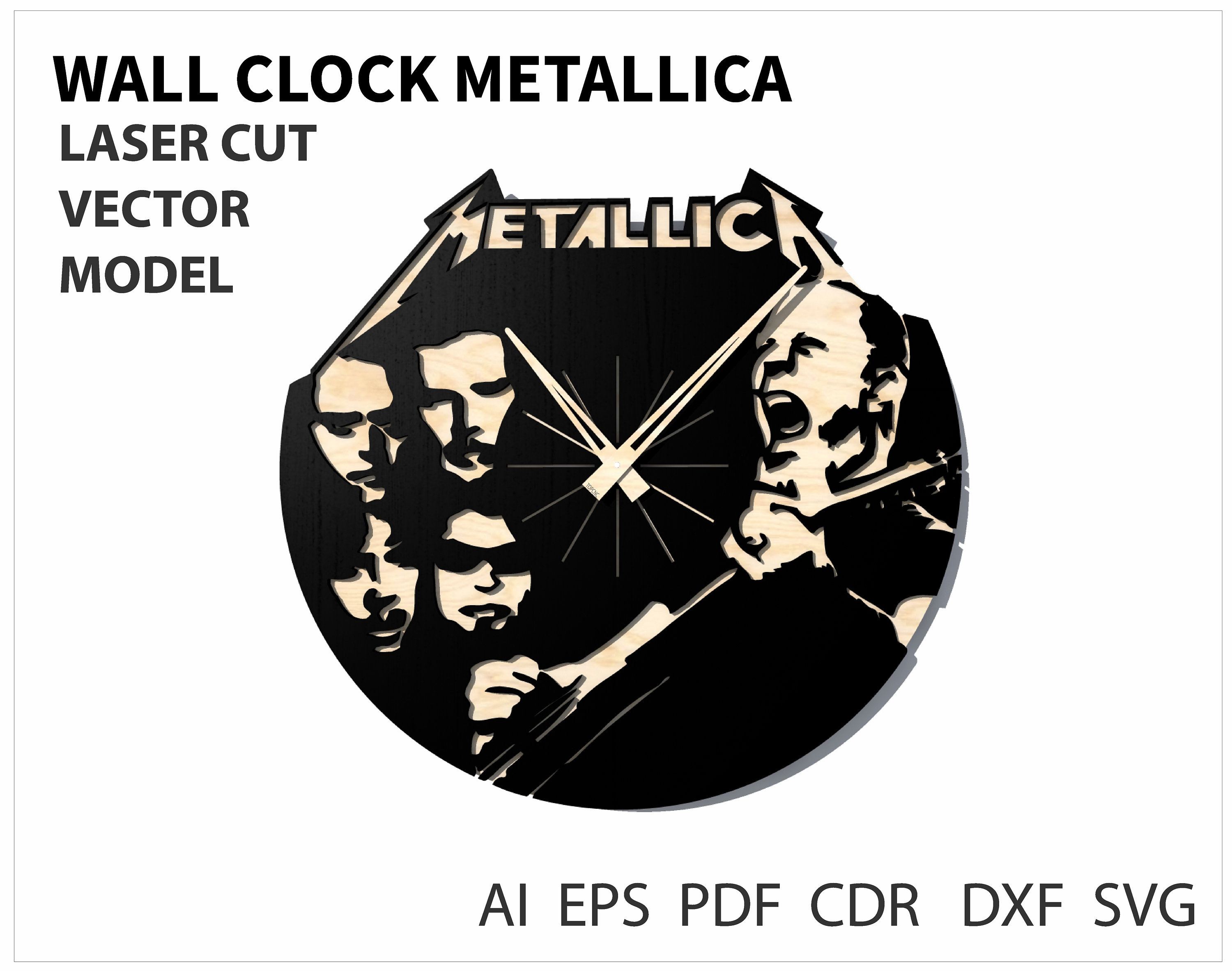 3000x2365 Wall Clock Metallica Vector For Laser Cutting Cnc Etsy