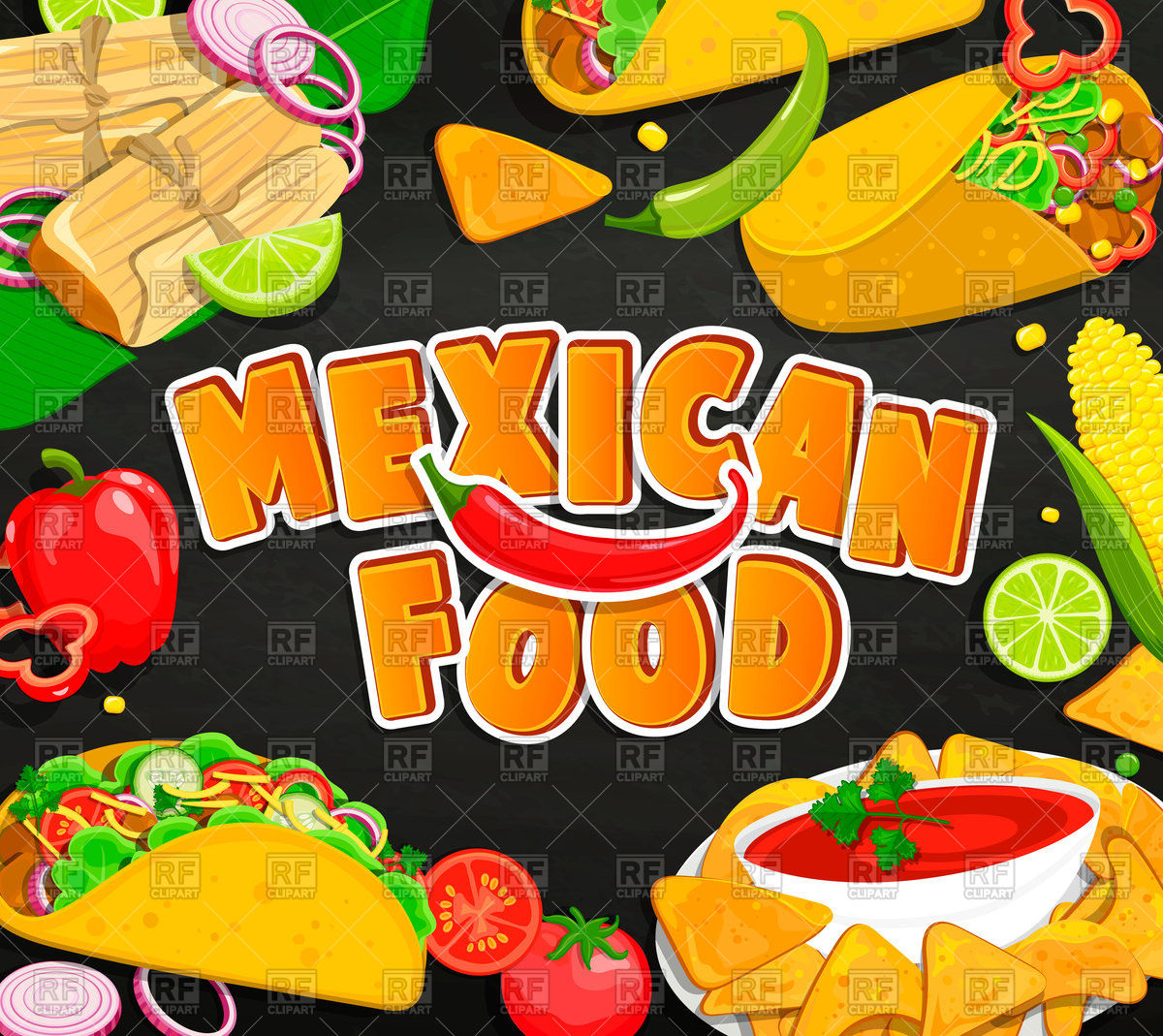 1200x1069 Mexican Food, Tamales, Burrito, Nachcos, Taco Background Vector