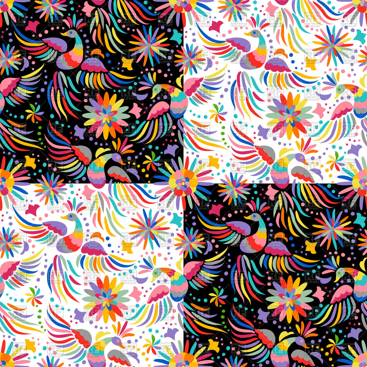 1200x1200 Mexican Embroidery Seamless Pattern Birds And Flowers Background