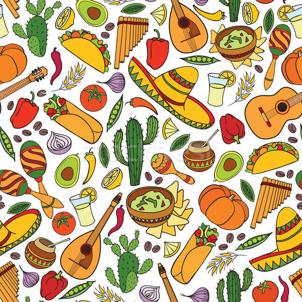 600x600 Mexican Food And Musical Instruments Seamless Pattern Travel