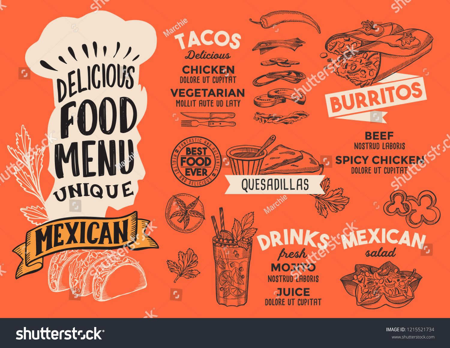 1500x1161 Mexican Menu Template For Restaurant On Red Background Vector