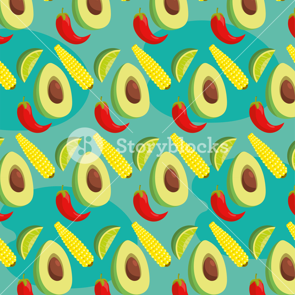 1000x1000 Mexican Food And Avocado With Cob And Lemon Background Vector