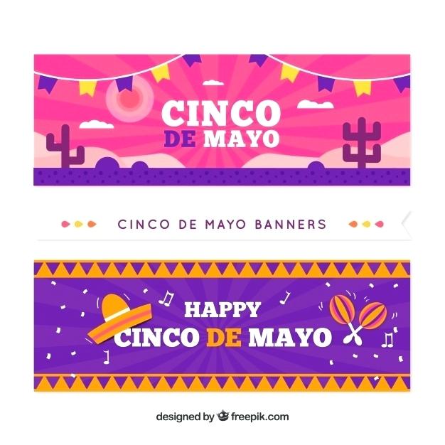 626x626 Mexican Banners Set Of Mayo With Icons In Flat Style Free Vector