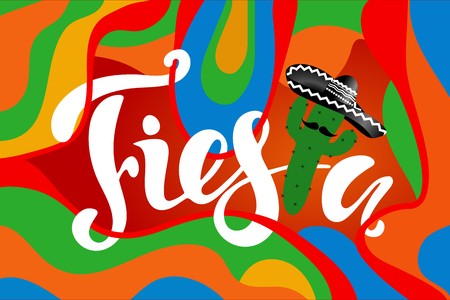 450x300 Mexican Banner With Cactus And Hand Drawn Phrase Fiesta! Creative