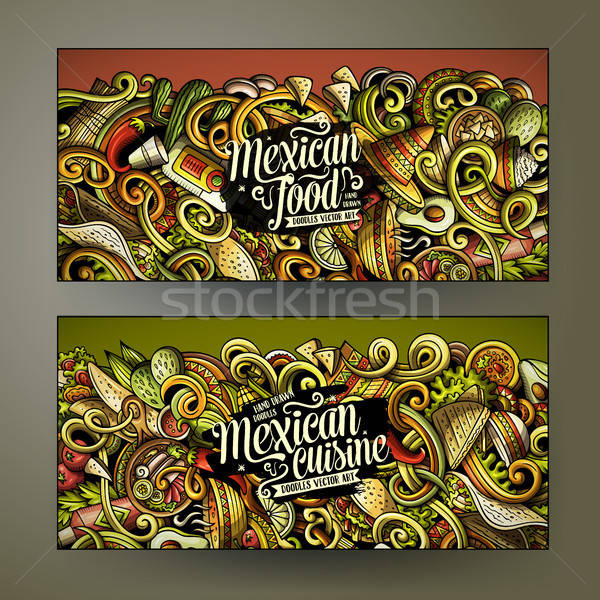 600x600 Cartoon Vector Doodles Mexican Food Horizontal Banners Vector