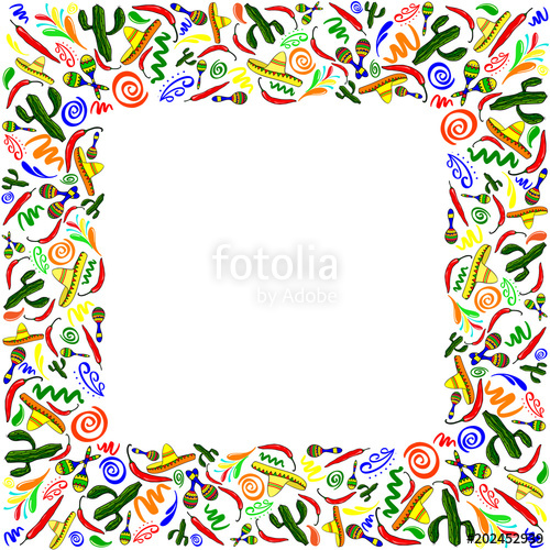500x500 Mexican Symbols Vector Greeting Card, Wedding Or Party Invitation