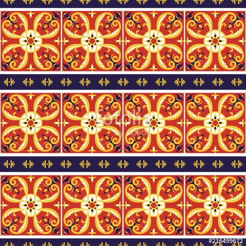 500x500 Mexican Tile Pattern Vector Seamless With Border Ornament
