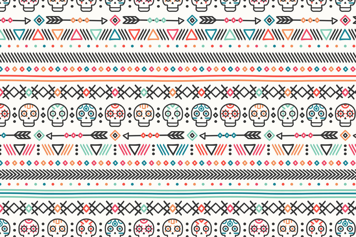 1160x772 Day Of The Dead Tribal Hand Drawn Line Mexican Ethnic Seamless