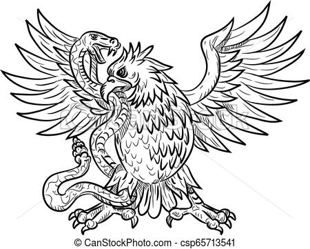 450x361 Mexican Eagle Fighting Rattlesnake Drawing Black And White