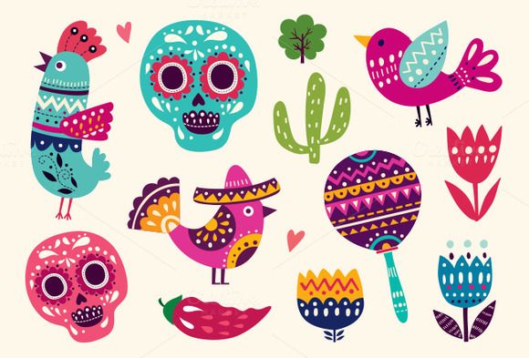 Vector Set Of Mexican Illustrations 580x393 Vector Set Of Mexican Illustrations