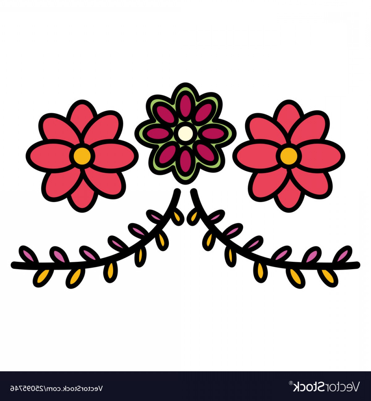1200x1296 Mexican Flowers And Leafs Decoration Vector Handandbeak