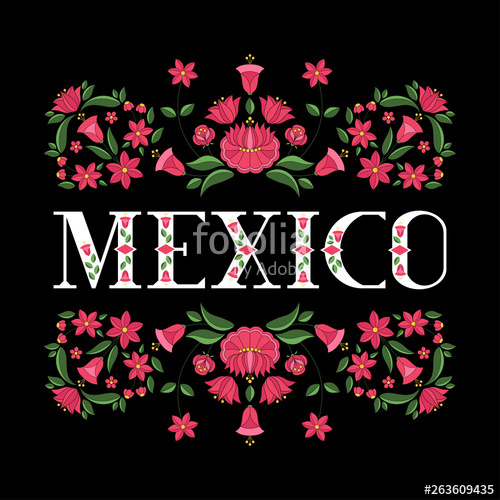500x500 Mexico Illustration Vector Background With Traditional Flowers