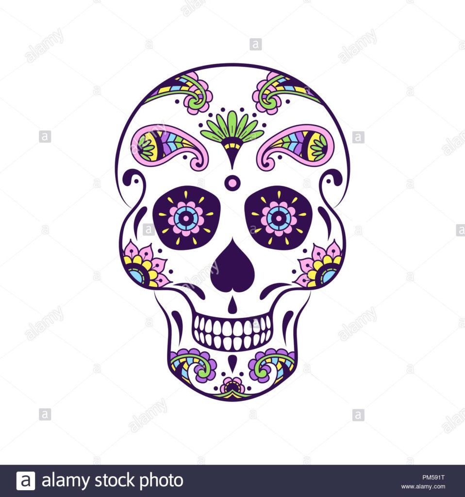 958x1024 Coloring Vector Colorful Sugar Skull With Doodle Floral Pattern