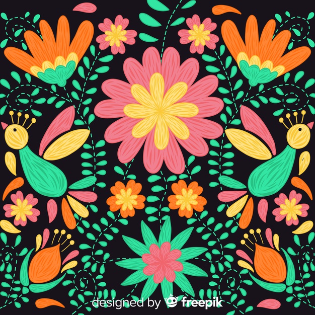 626x626 Colorful Embroidery Mexican Floral Background Vector Free Download