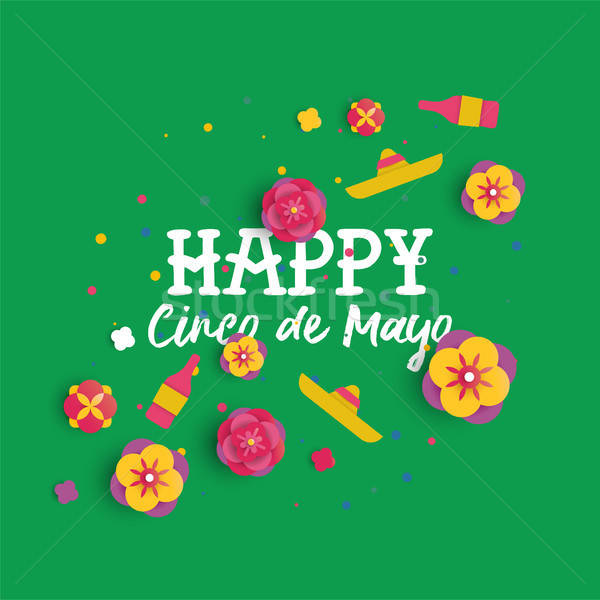 600x600 Happy Cinco De Mayo Paper Art Mexican Flower Card Vector