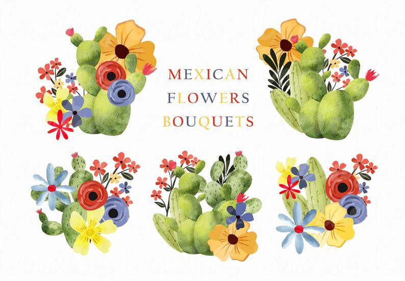 794x550 Mexican Flowers Bouquets Mexican Clipart Cactus Clip Art Etsy