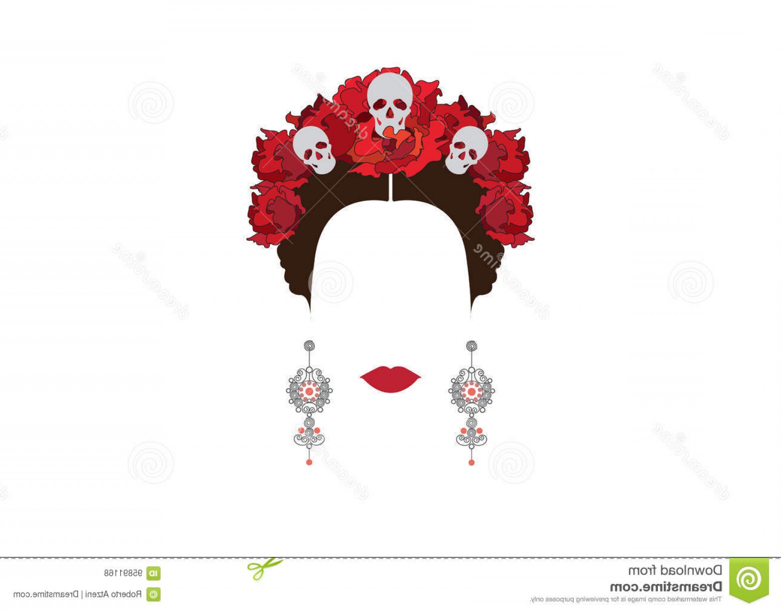 1560x1221 Stock Illustration Portrait Modern Mexican Spanish Woman Flower