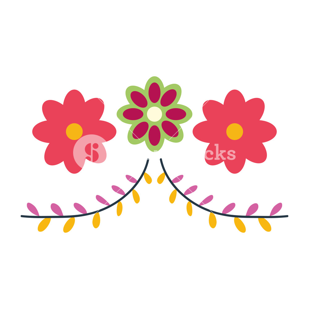 1000x1000 Mexican Flowers And Leafs Decoration Vector Illustration Design