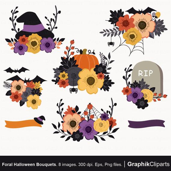 570x570 Floral Halloween Halloween Clip Art Vector Flowers Mexican Etsy