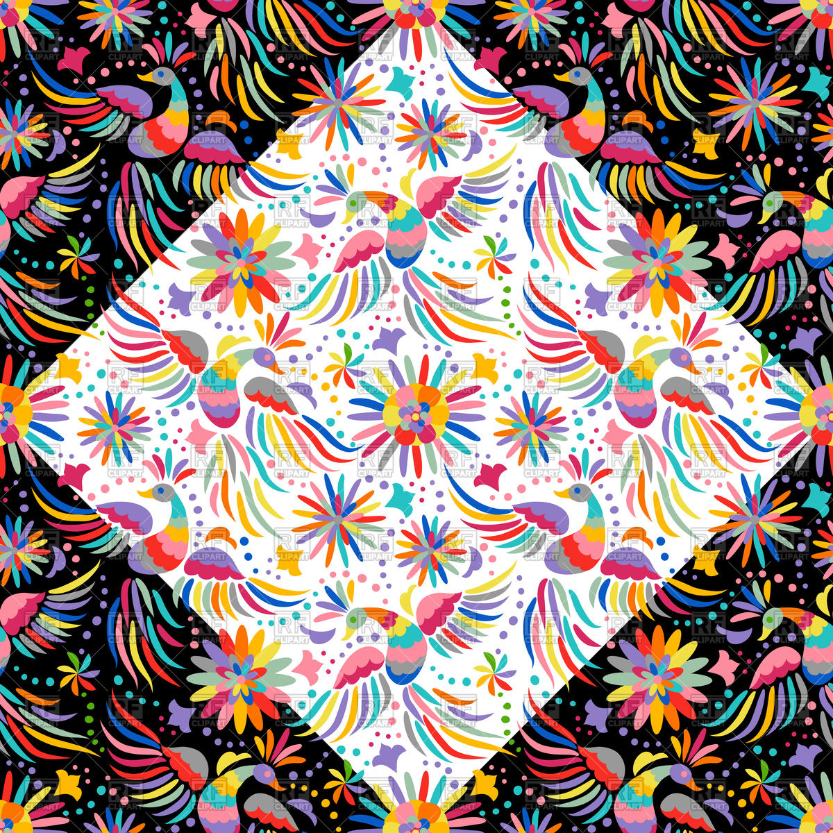 1200x1200 Mexican Embroidery Seamless Pattern Birds And Flowers Vector