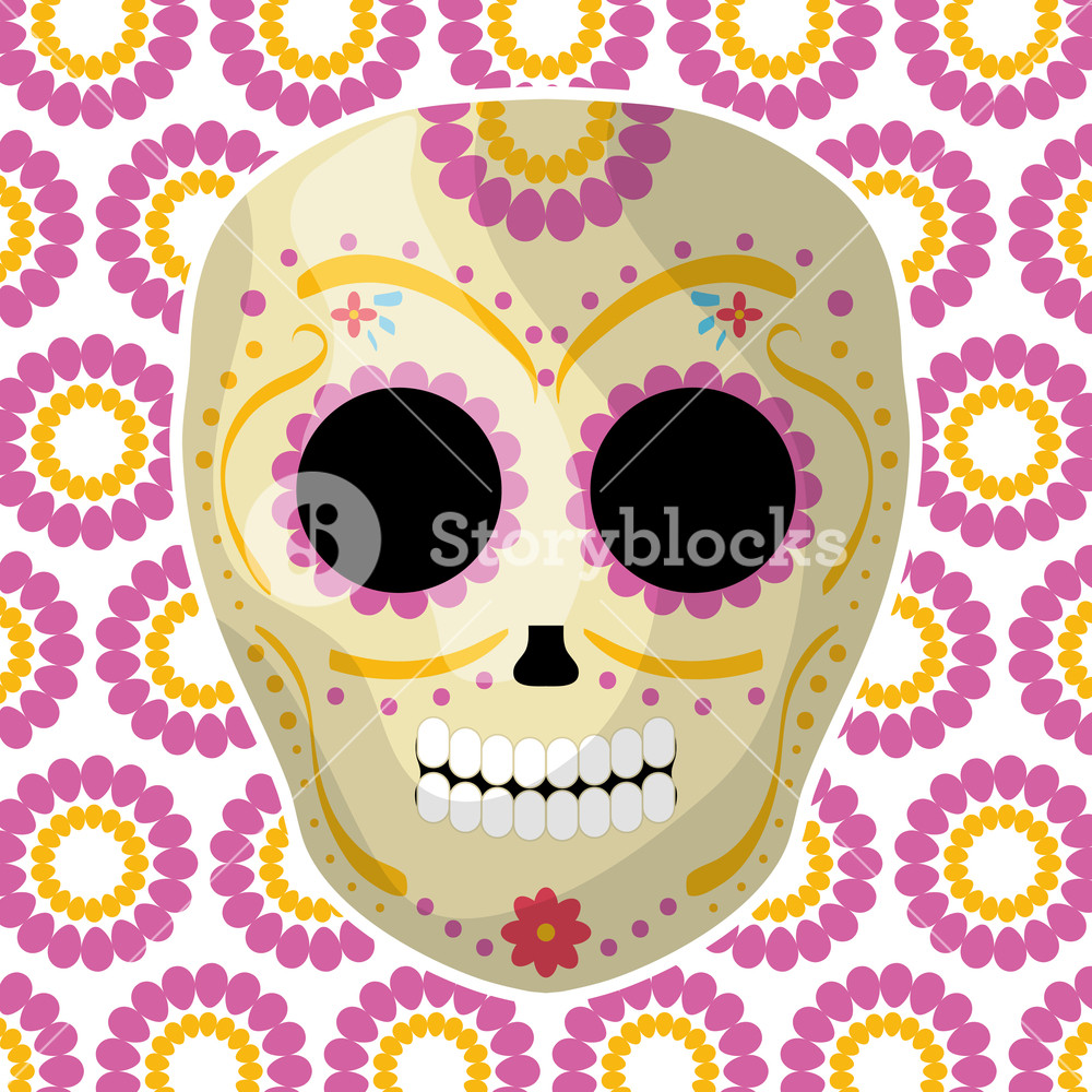 1000x1000 Mexican Skull Death Mask With Flowers Vector Illustration Design