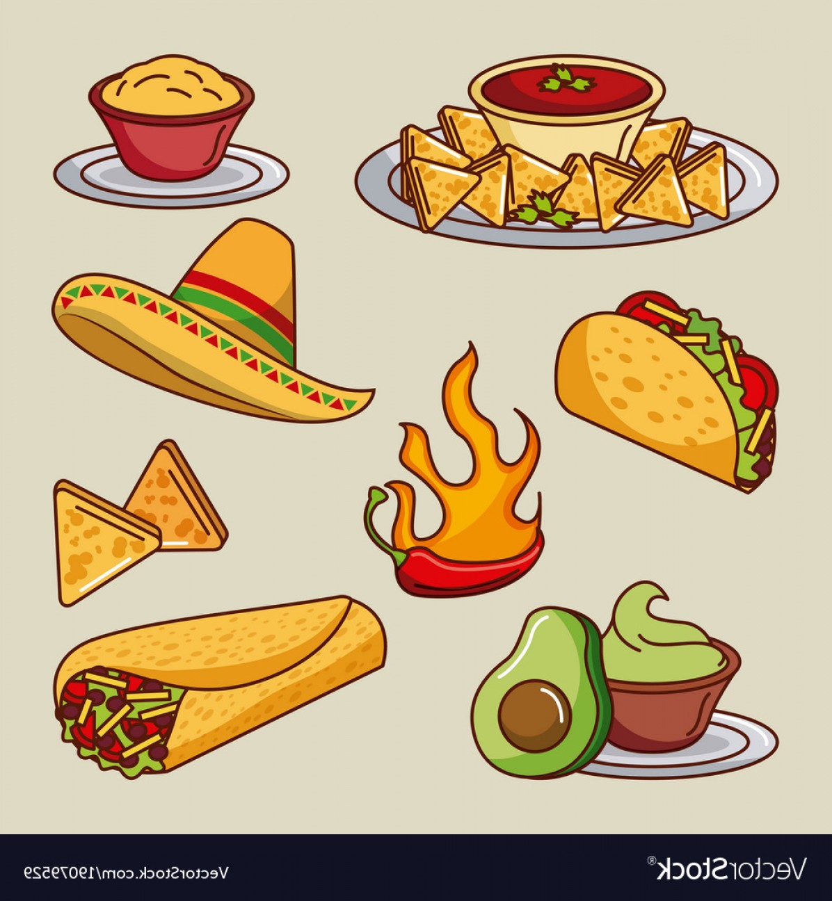 1196x1296 Mexican Food Set Icons Menu Ingredients Spicy Vector Soidergi