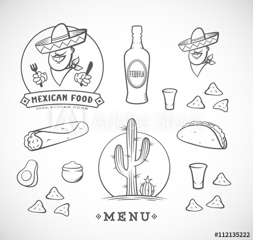 500x475 Mexican Food Vector Illustrations Set With Logo Template