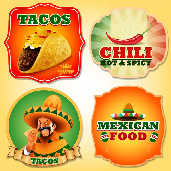 600x600 Mexican Food Vector Labels